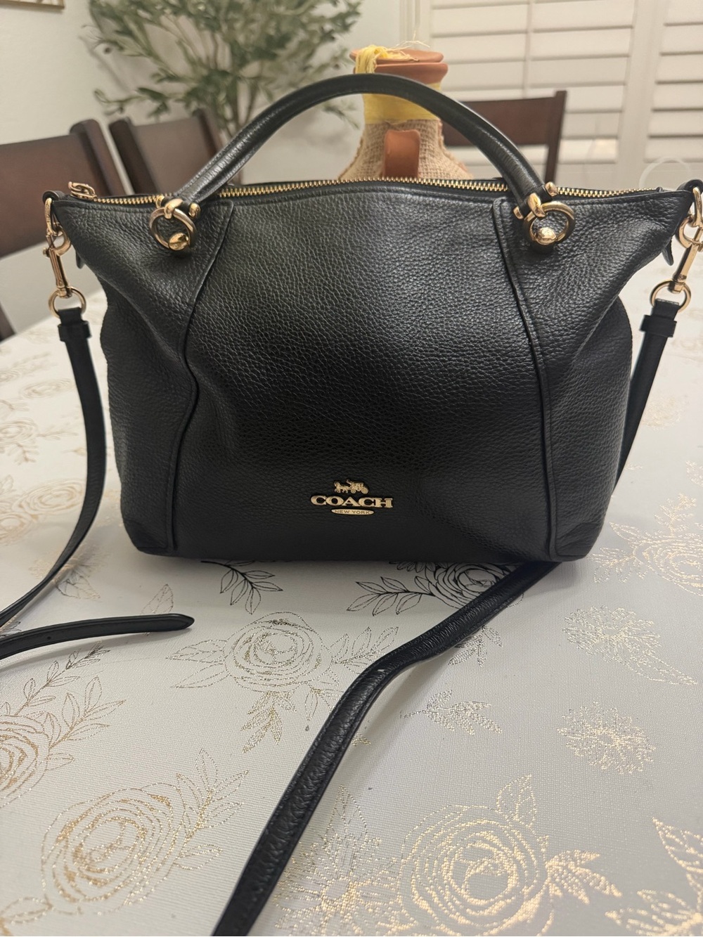 COACH Black Pebbled Leather Prairie Satchel Bag - Gold Hardware C6229